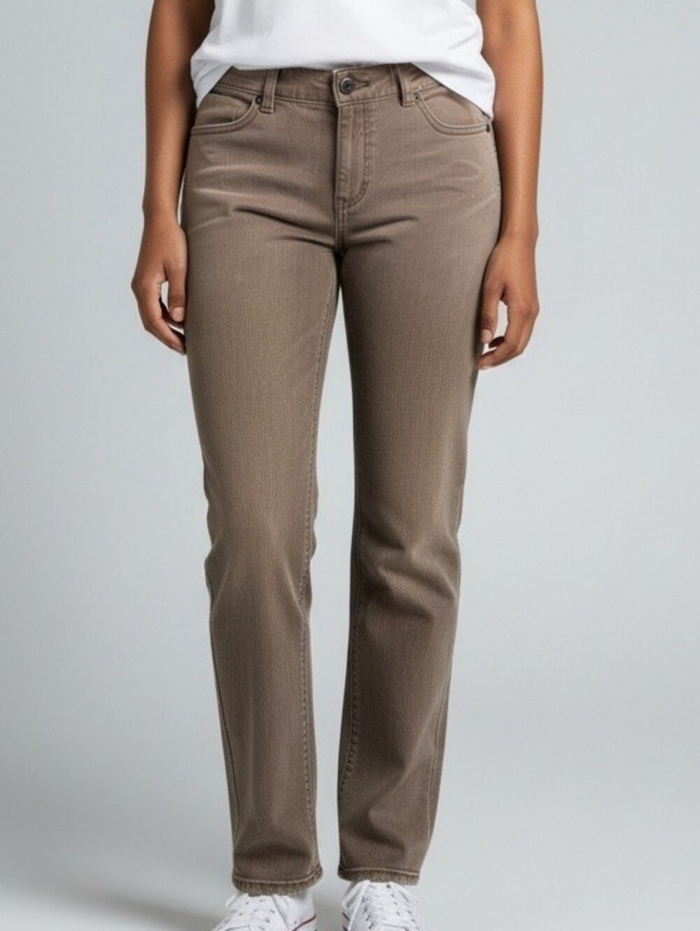 Chico’s Platinum Denim Jeans Women’s Size 1.5 Brown Tan Straight Leg Stretch 29”